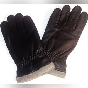 Men's Faux Shearling Trim Leather Gloves XLARGE BLACK